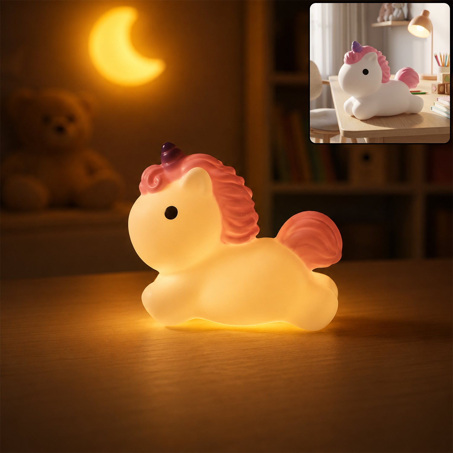 Unicorn Led Night Light Cute Silicone Bedside Lamp For Kids (1 Pc)