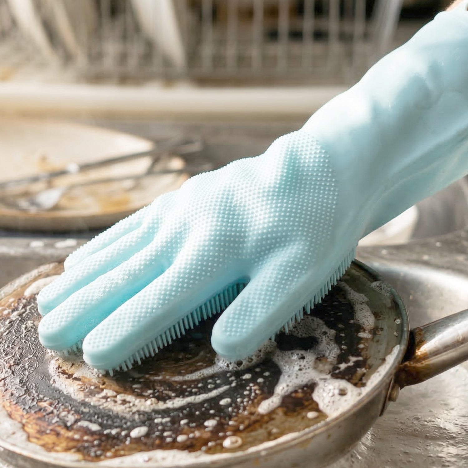 Multipurpose Silicone Dishwashing Cleaning Glove With Scrubber Brush (1 Pc)