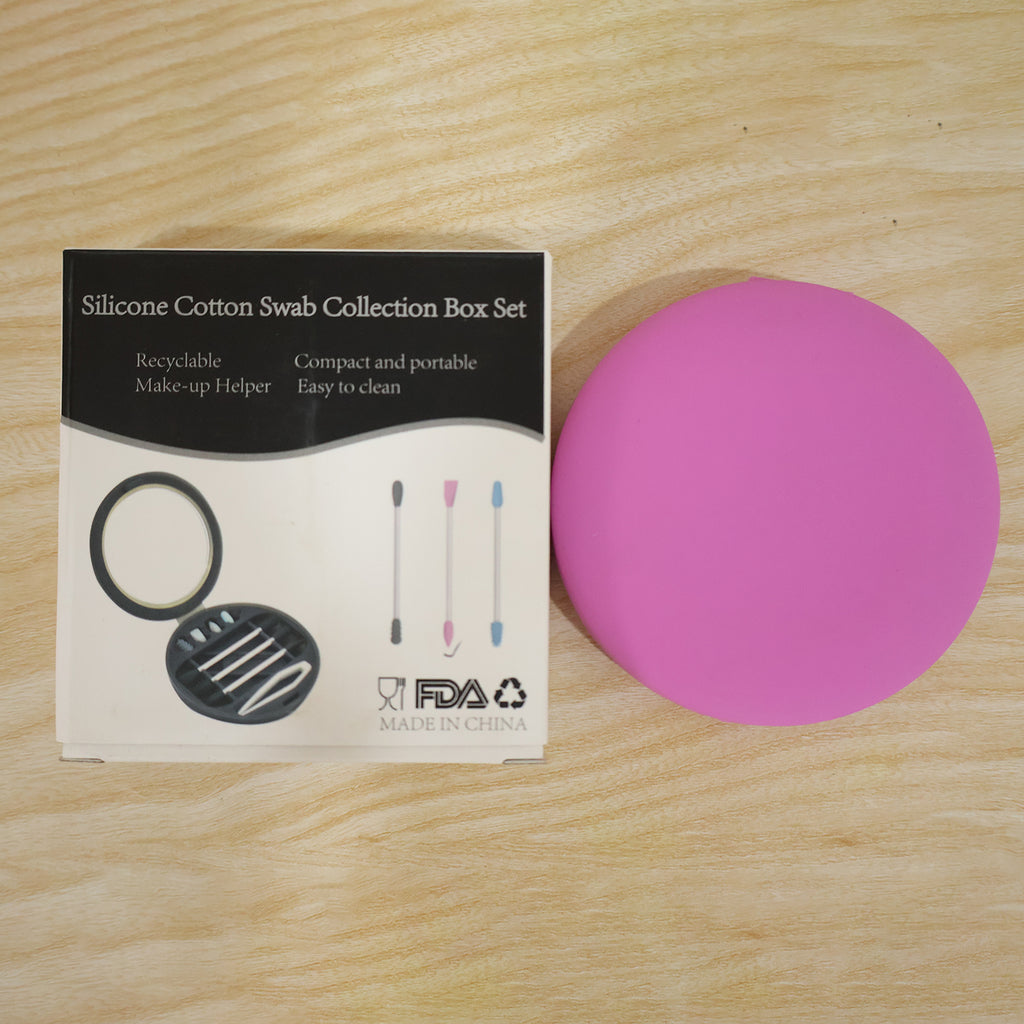 Reusable Silicone Cotton Swab Set With Mirror Case Washable Ear Buds (1 Set)