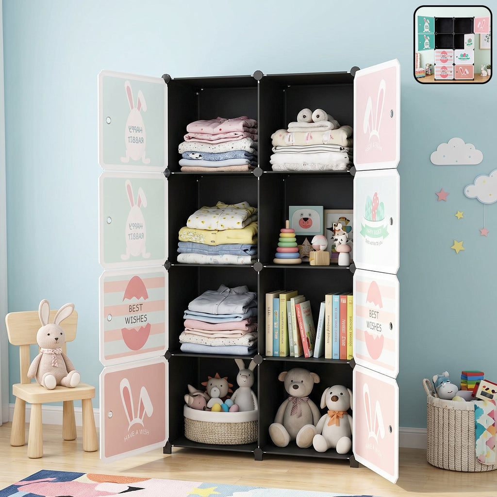 8 Compartment Modular Plastic Kids Storage Cabinet Wardrobe (1 Set)