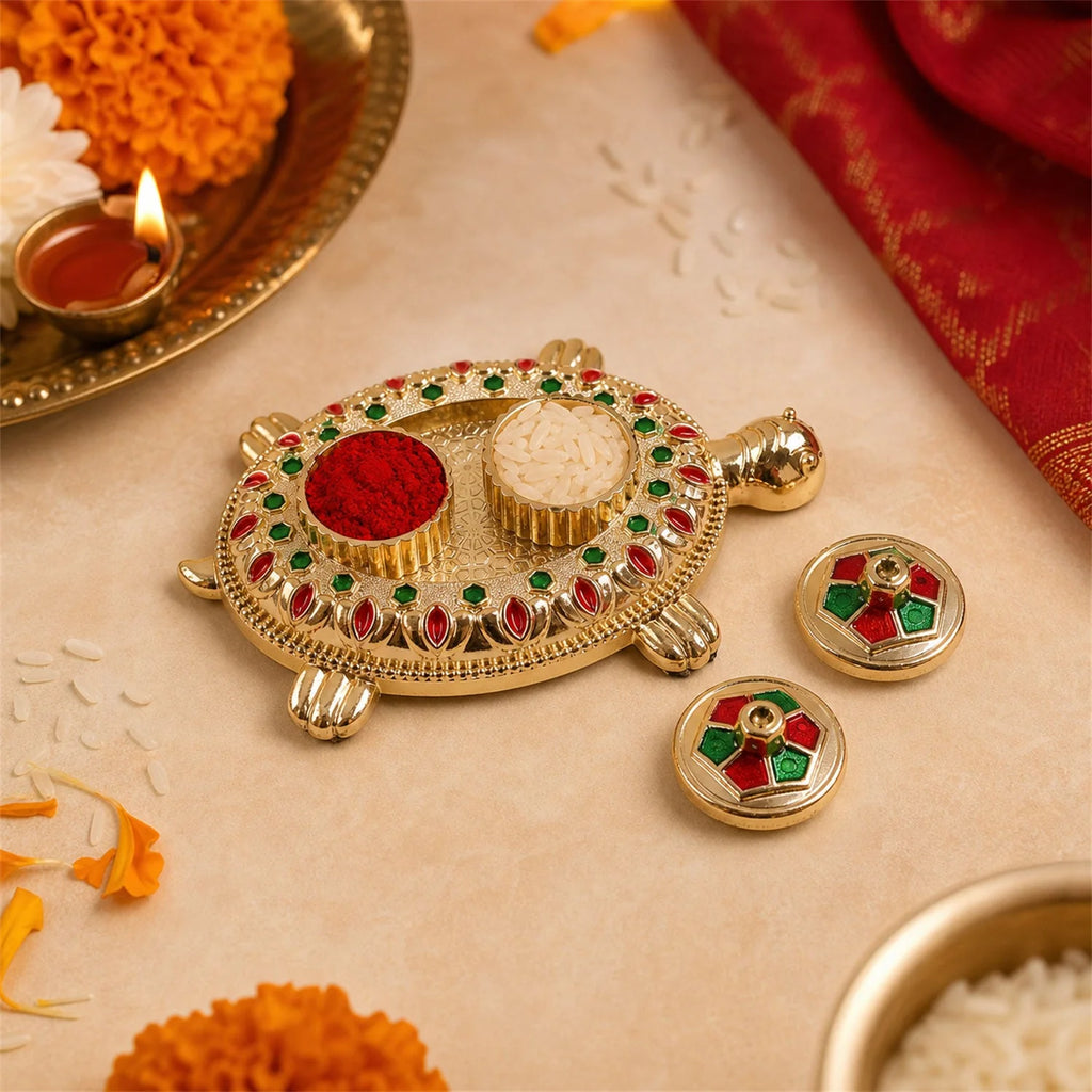 Tortoise Shaped Kankavati Kumkum Holder For Puja And Tilak Rituals (1 Pc)