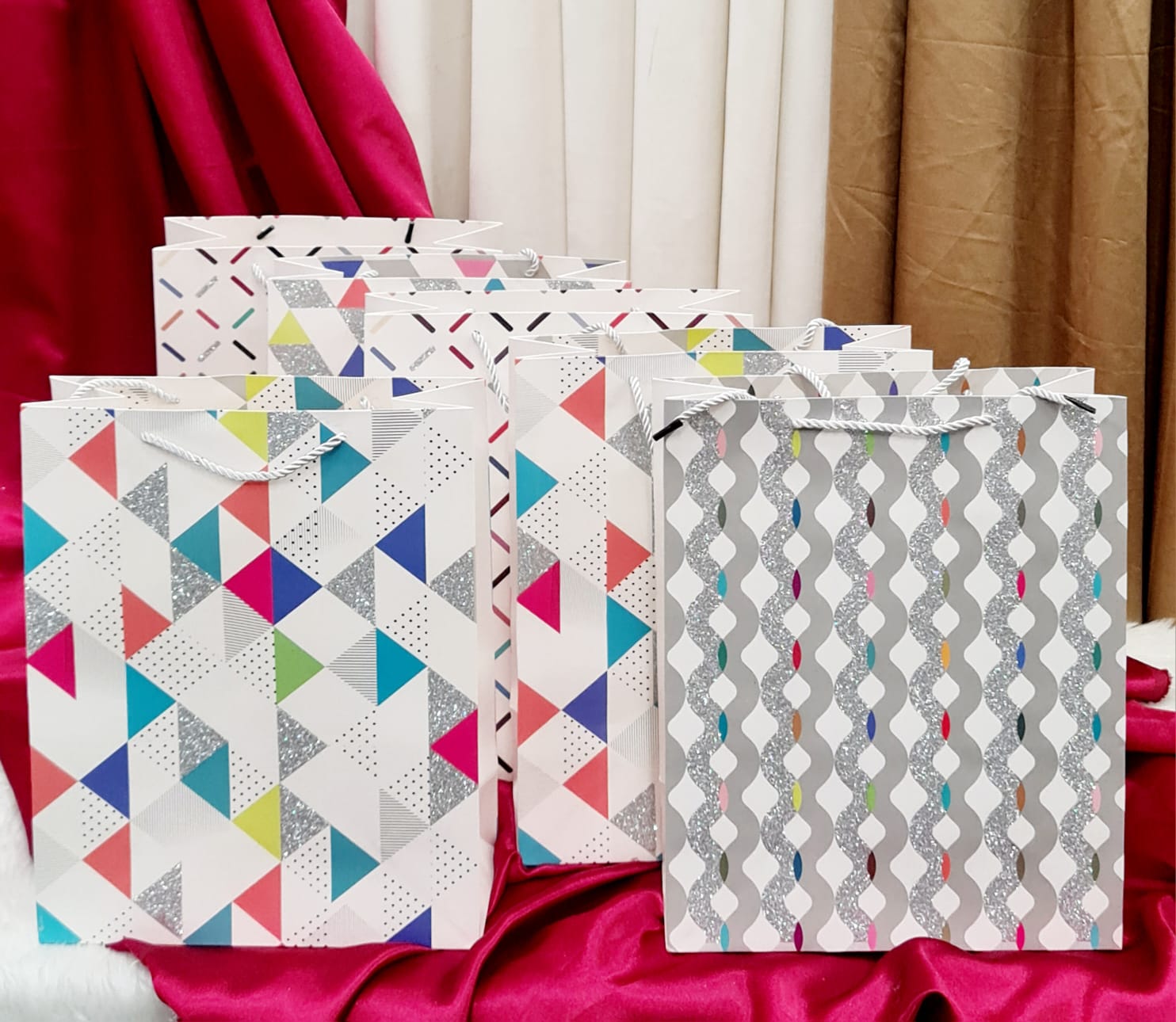 Random Large Paper Bag Goodie Bags With Handle Gift Paper bag, Carry Bags, gift For Valentine Gifting, marriage Return Gifts, Birthday, Wedding, Party, Season's Greetings(Mix Color)(Large) - Image 1