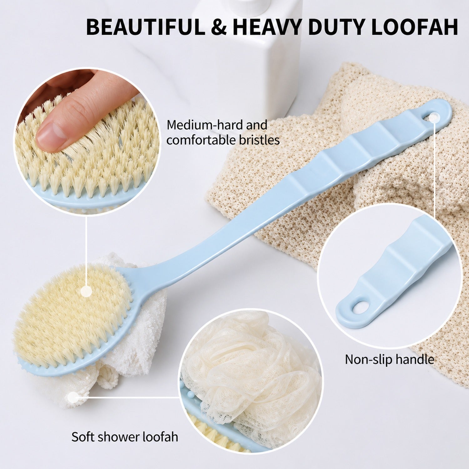 Long Handle Shower Brush Back Scrubber (1 Pc33 Cm)