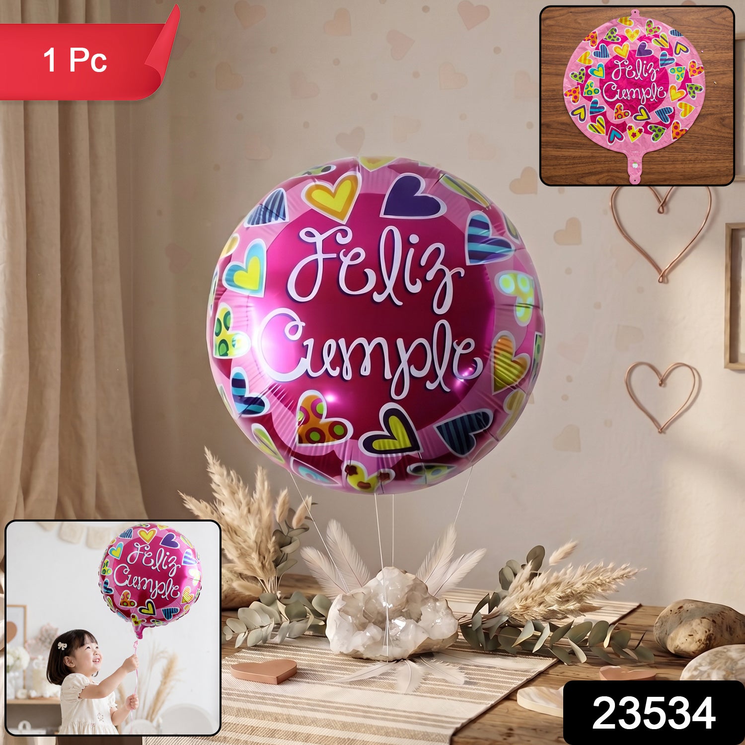 Round Feliz Cumple Birthday Foil Balloon For Party Decoration (1 Pc)