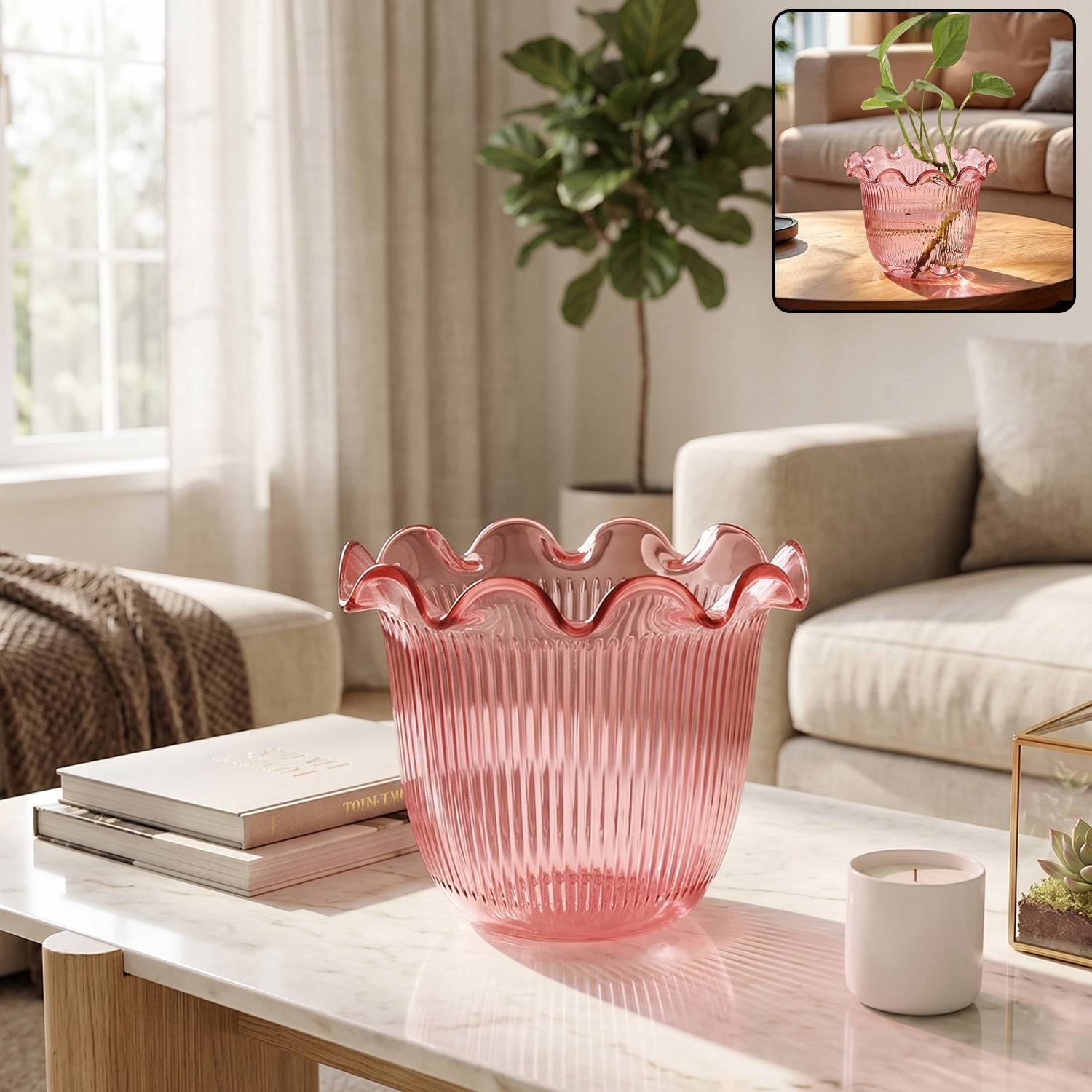 Decorative Ruffled Flower Pot Planter Vase For Home Table And Plant Decor (1 Pc)