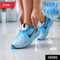 Disposable Plastic Shoe Cover Set With Elastic Fit (5 Pair Set)