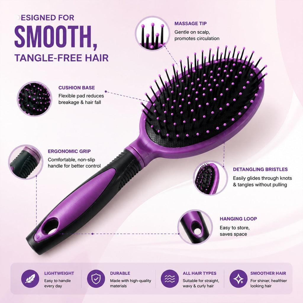 Cushioned Paddle Hair Brush With Ball Tip Bristles For Men And Women (1 Pc)