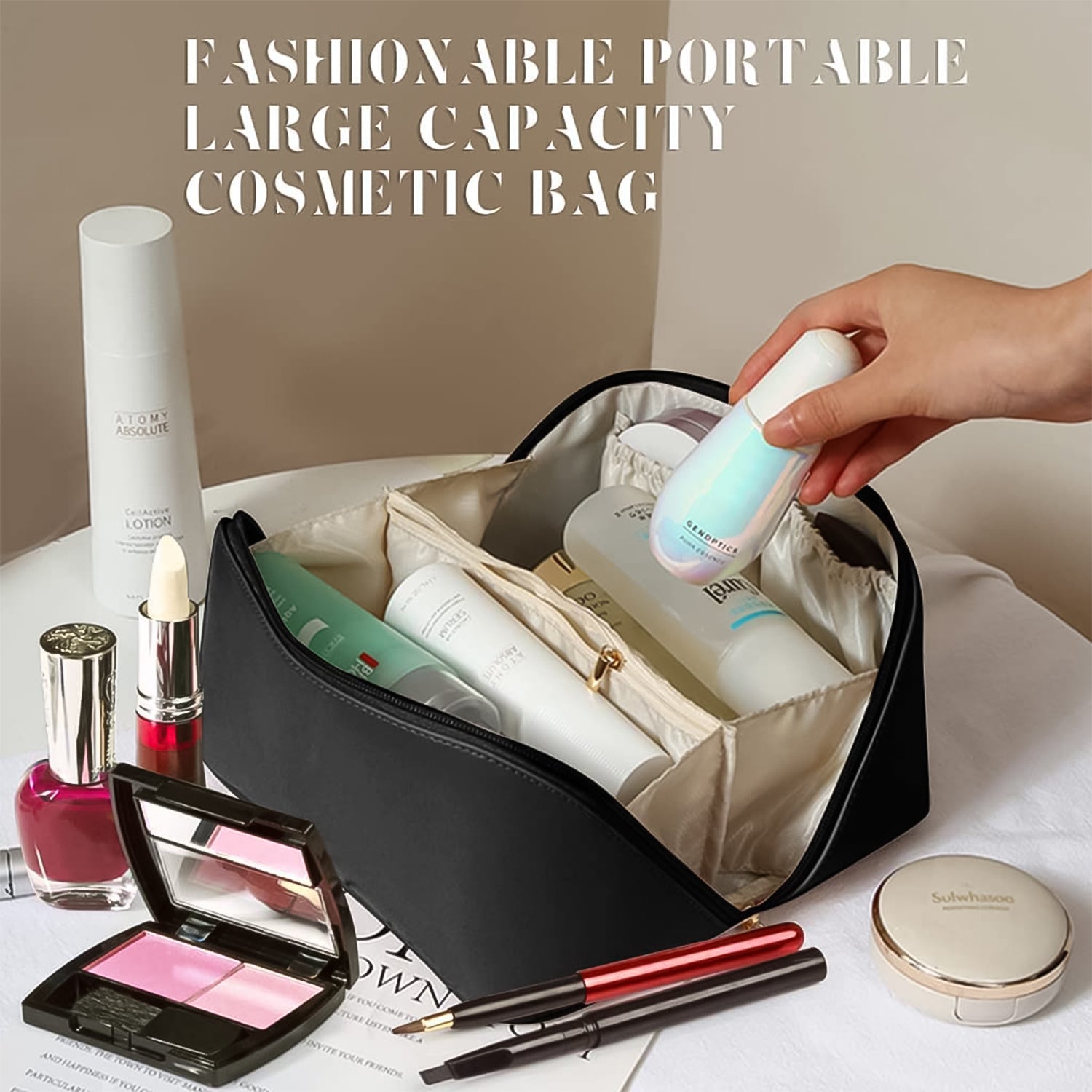 Premium Travel Makeup  Toiletry Organizer Pouch With Zipper  Handle(1 Pc)