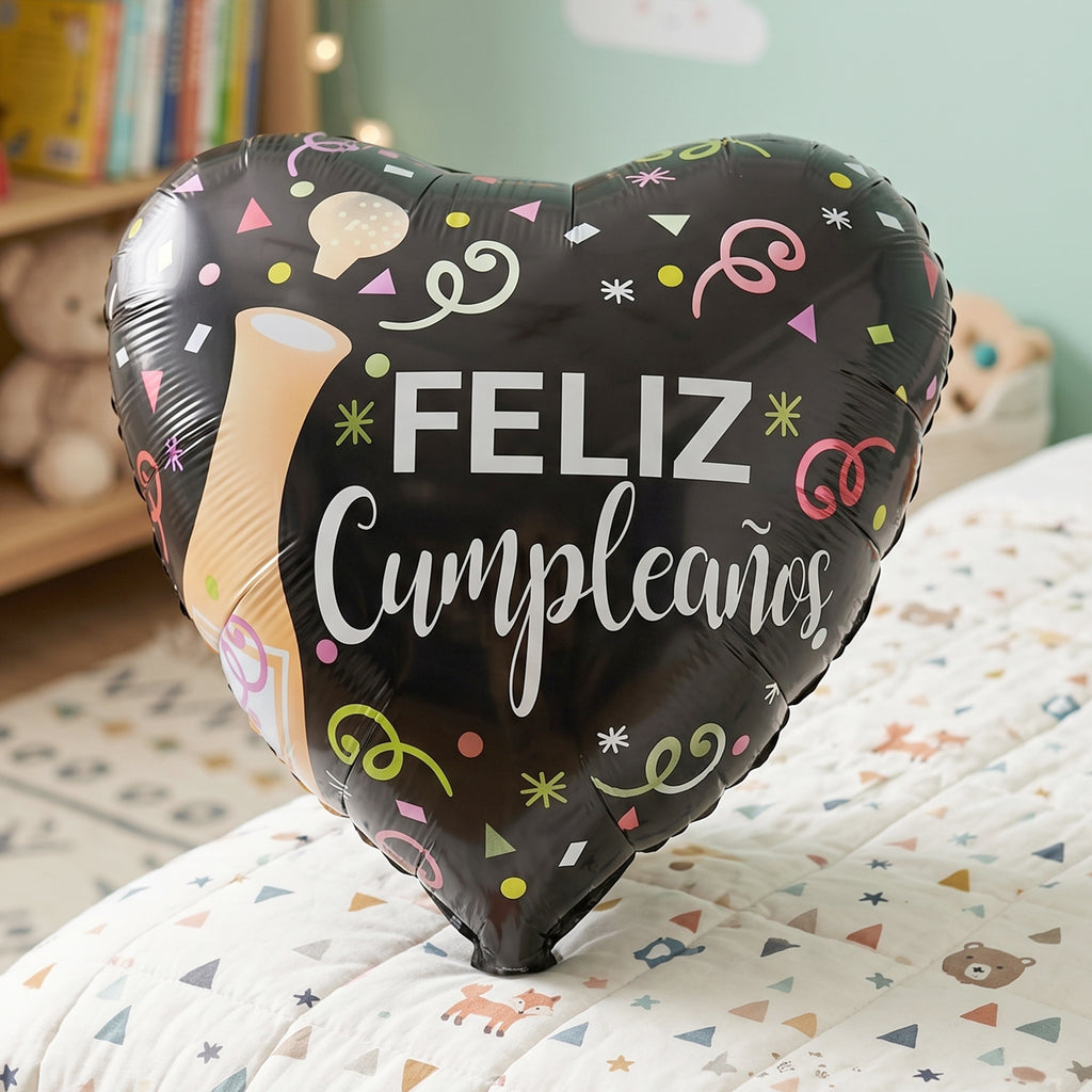 Black Heart Feliz Cumpleanos Foil Balloon (1 Pc)