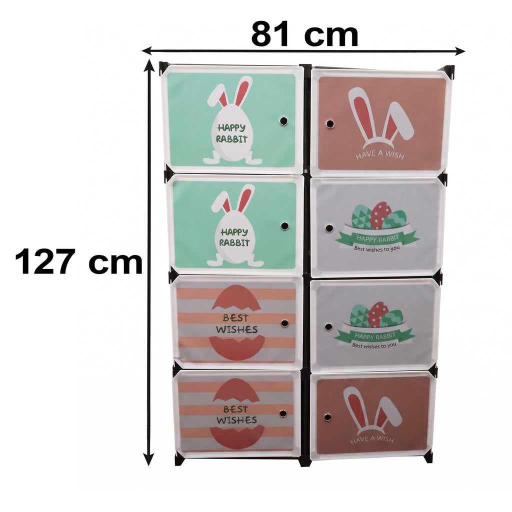 8 Compartment Modular Plastic Kids Storage Cabinet Wardrobe (1 Set)