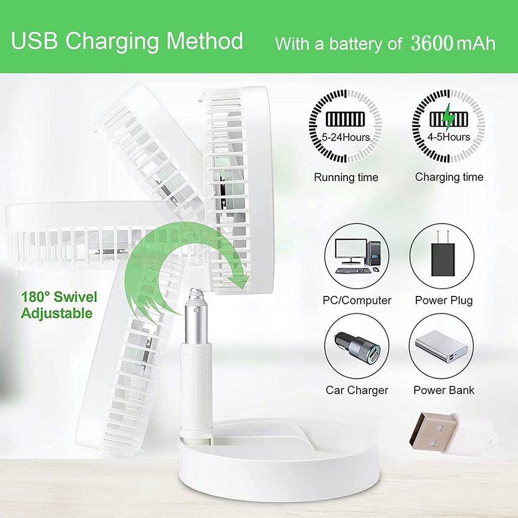 7206 Telescopic Electric Desktop Fan Height Adjustable Foldable  Portable For Travelcarry  Silent Table Top Personal Fan For Bedside Office Table (Battery Not Include)