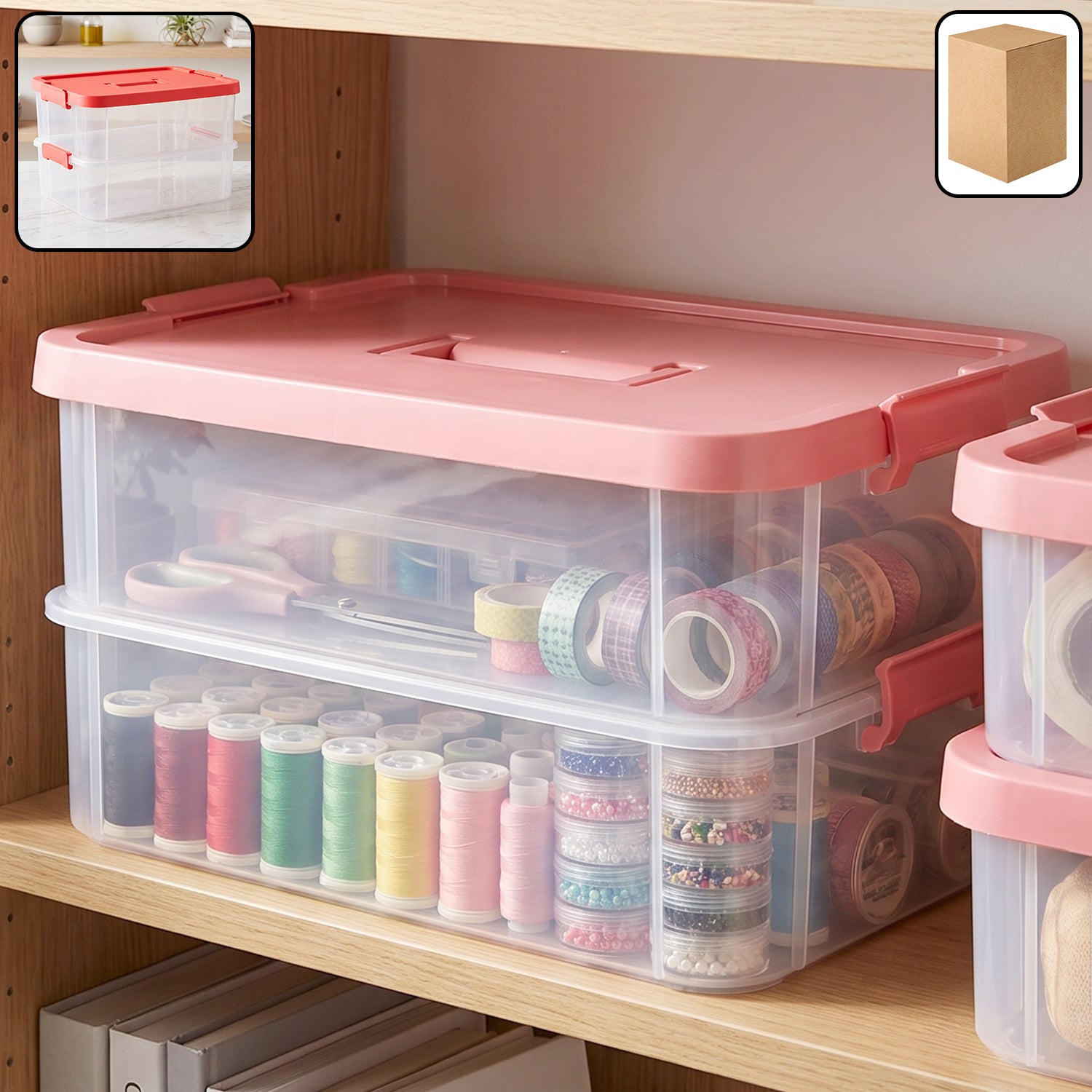 Plastic Transparent Storage Box With Lid 2xl 2 Layer Stackable Organizer (1 Pc)