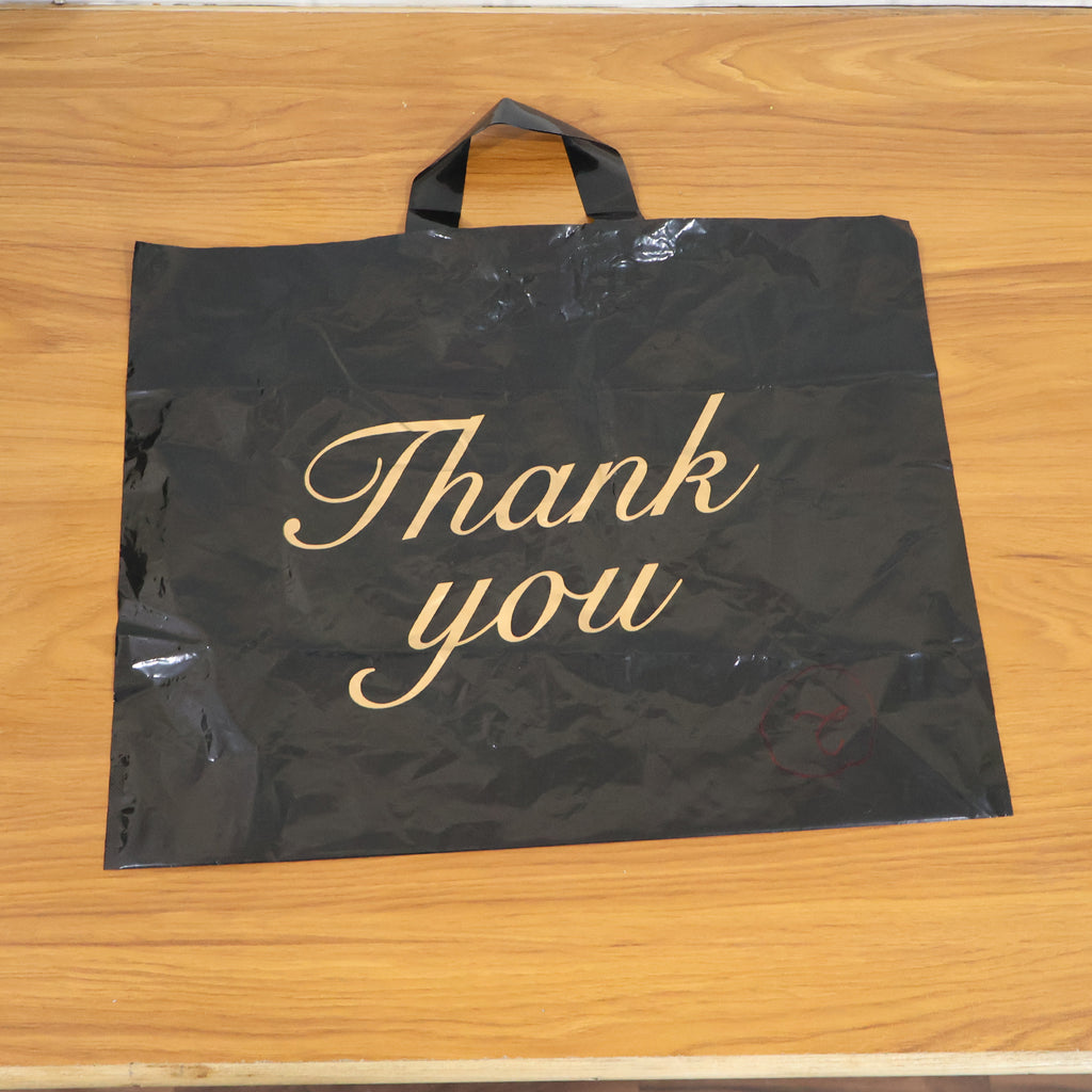 Large Black Thank You Printed Plastic Carry Bag (34  44 Cm 1 Pc)