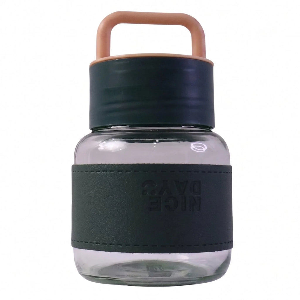 Glass Water Bottle With Handle And Leather Sleeve For Office Travel (1 Pc)