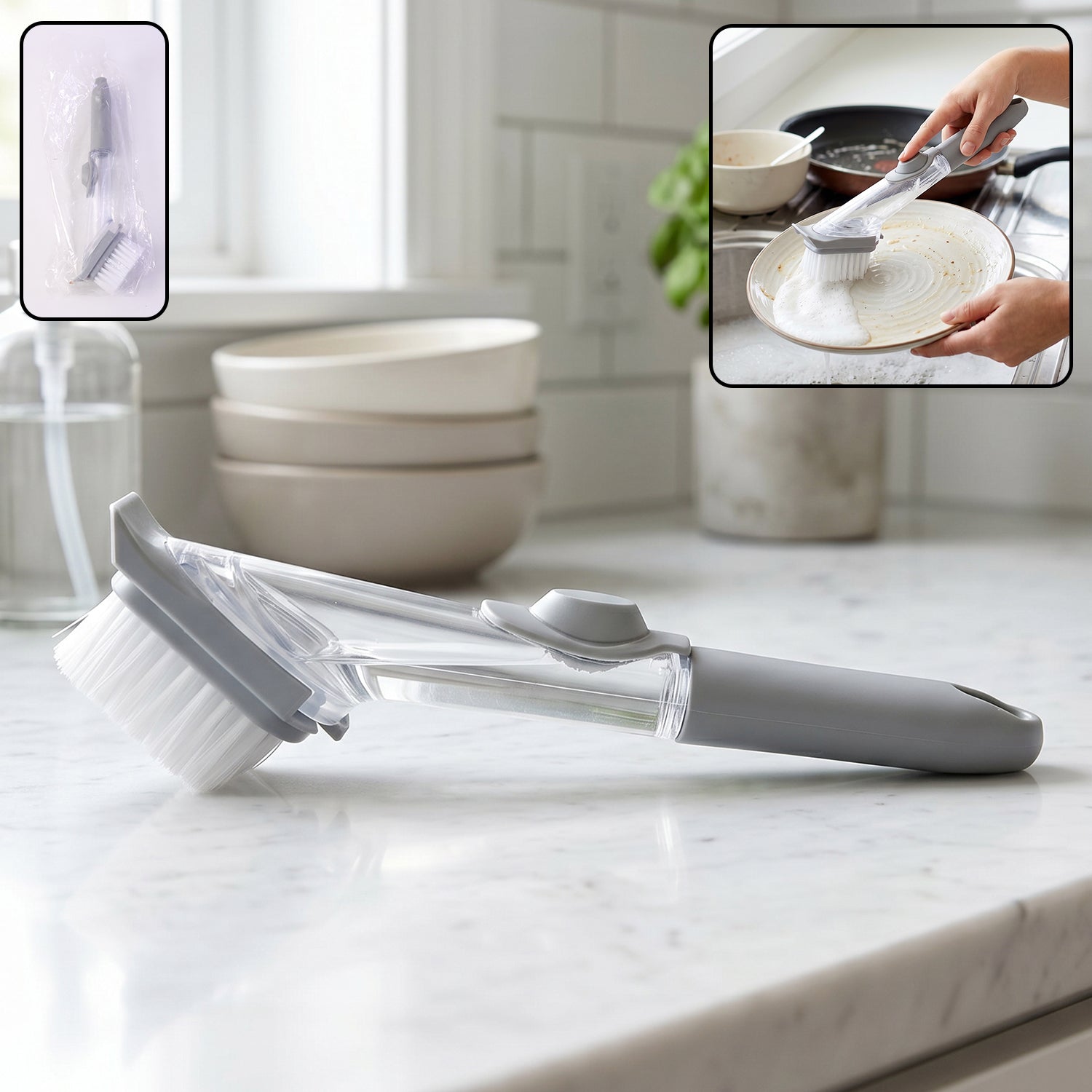 Soap Dispensing Dish Scrub Brush Refillable Kitchen Cleaning Brush (1 Pc)