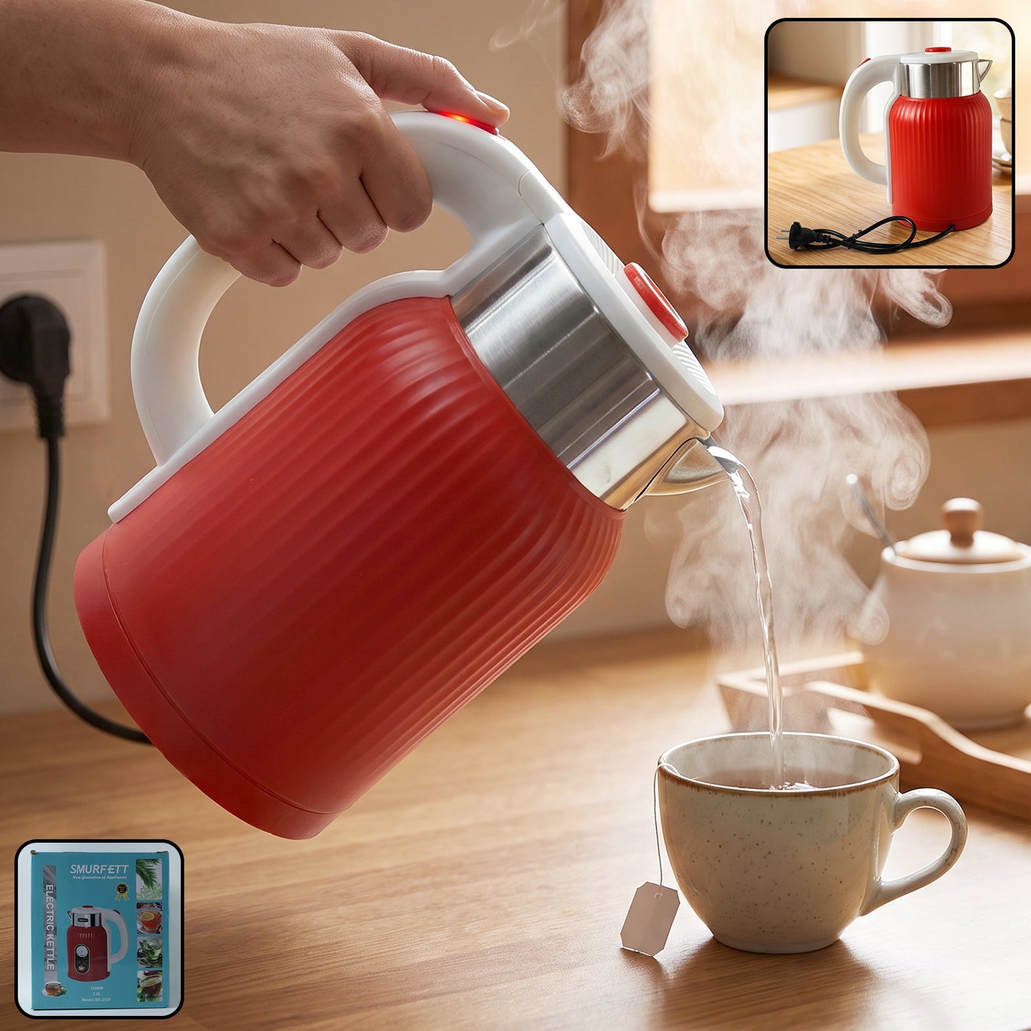 Electric Kettle 2 Litre 1500w Red For Tea Coffee Milk And Hot Water (1 Pc)