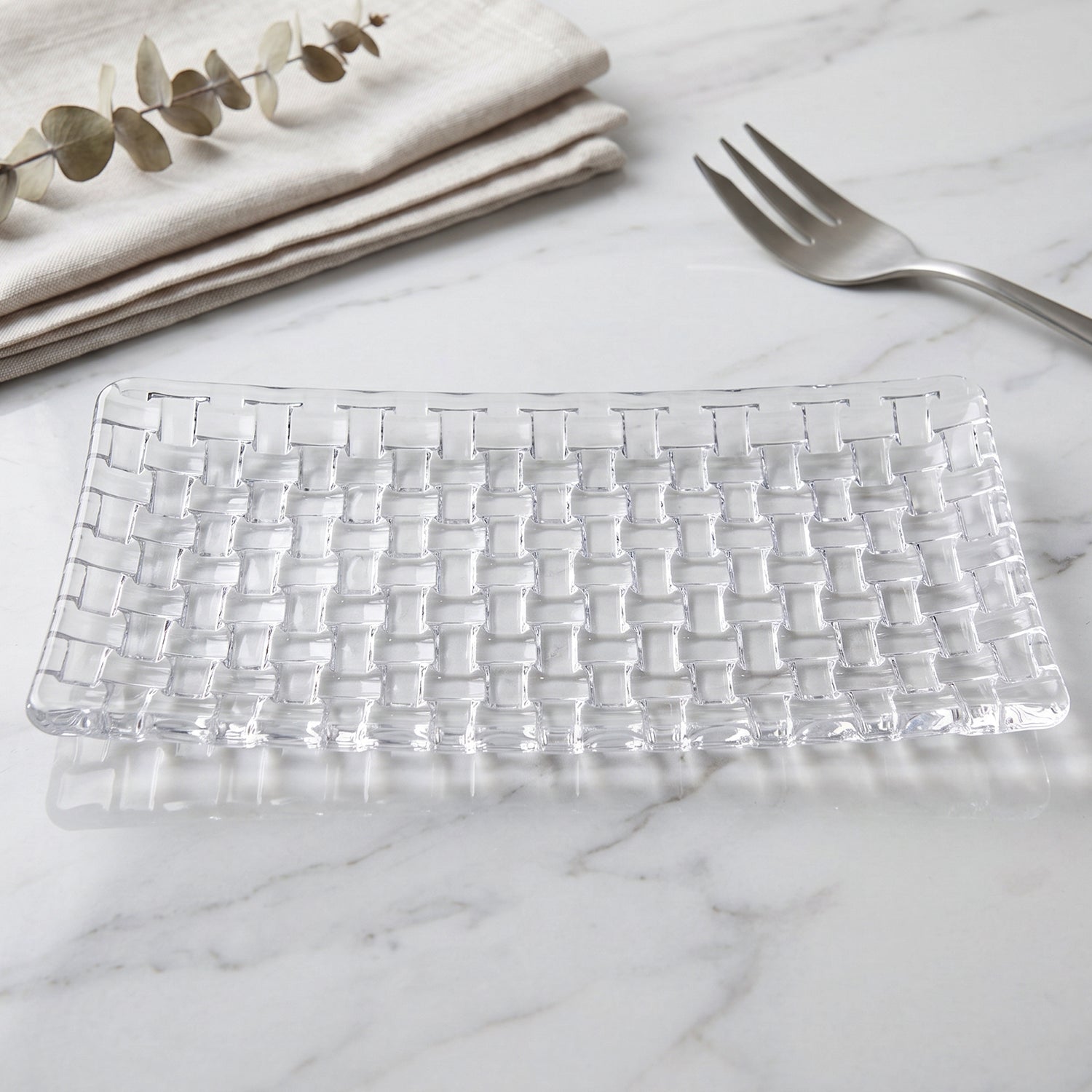 Transparent Glass Serving Tray 11 Inch Rectangular Basketweave Platter (1 Pc)