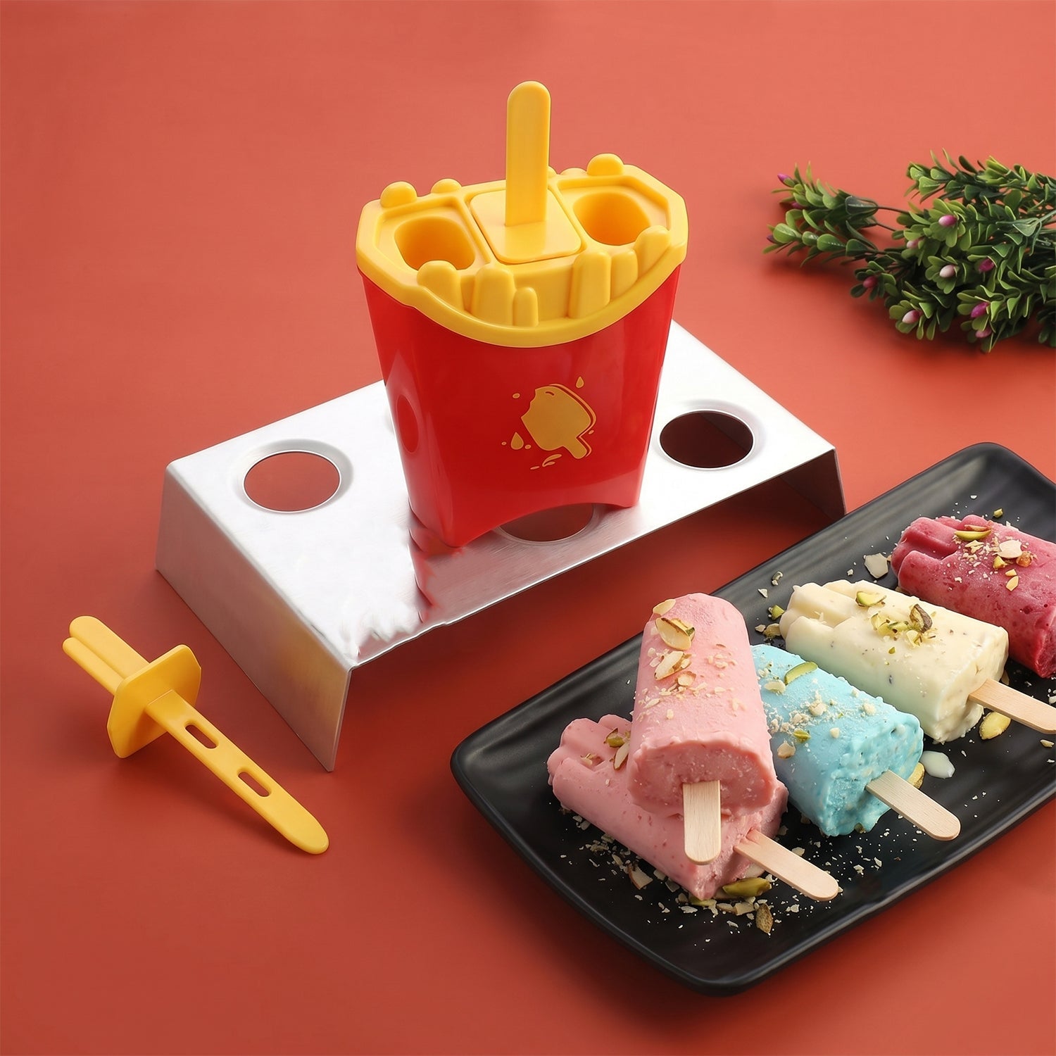 French Fries Shape Ice Popsicle Mould Set Reusable Kulfi Ice Cream Maker (3 Mold)