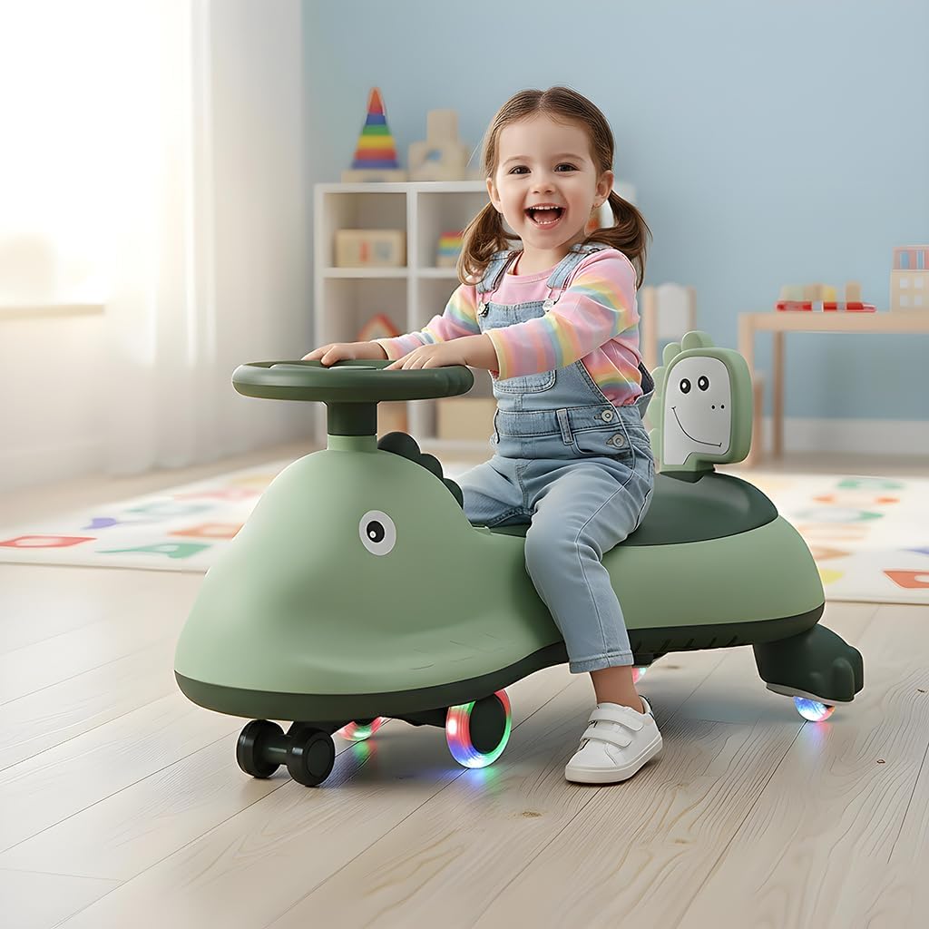 Kids Dinosaur Swing Car Ride On Toy With Music And Steering Wheel (1 Pc)